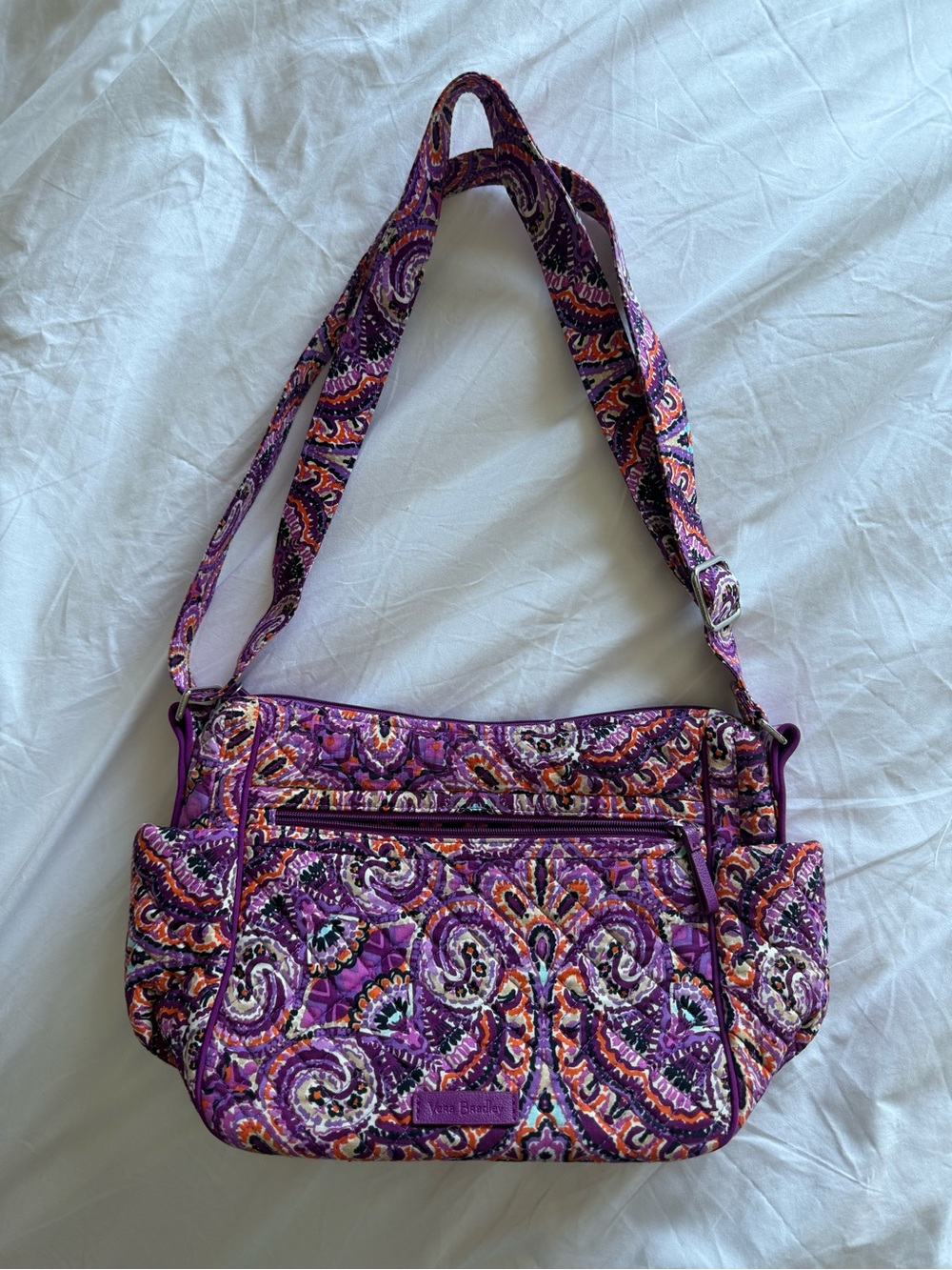 Vera Bradley On The Go Crossbody Hobo Quilted Bag Purple Boho Paisley Floral